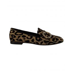 Dolce & Gabbana Gorgeous Gold Leopard Print Crystals Loafers