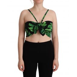 Dolce & Gabbana Gorgeous Leaf Print Silk Halter Cropped Top