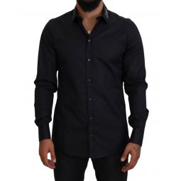Dolce & Gabbana Slim Fit Cotton Shirt with Beaded Collar Detailing