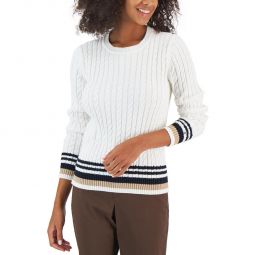 Womens Cable Knit Pullover Crewneck Sweater