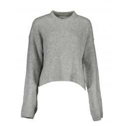 Calvin Klein Embroidered Gray Wool Sweater with Side Slits
