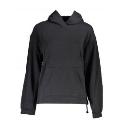 Calvin Klein Brushed Black Cotton Sweater with Hood and Drawstring Waist