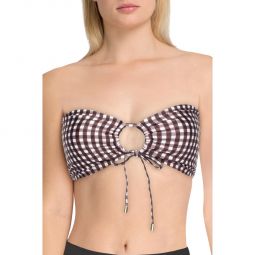Womens Tie Front Checkered Bikini Swim Top