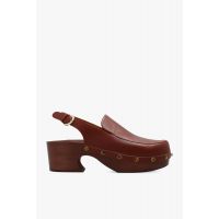 Chloe Aurna Slingback Clog Shoes In Brown With Real Wood Structure