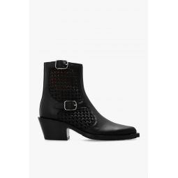 Chloe New Nellie Black Leather Western Ankle Boots