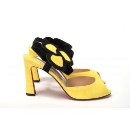 Christian Louboutin Yellow Black Peep Toe Flower Womens Sandal