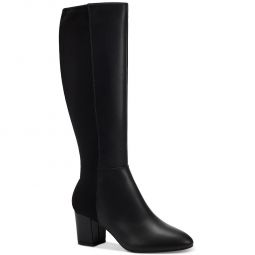 Sacaria Womens Faux Leather Block Heel Knee-High Boots