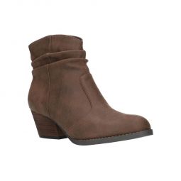 Helena Womens Faux Leather Stacked Heel Booties
