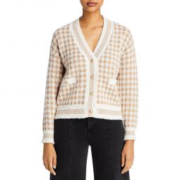 Coco Womens Check Print Cropped Cardigan Sweater