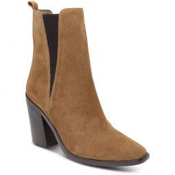 KRISTIE Womens Leather Block Heel Mid-Calf Boots