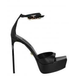 Versace Womens Safety Pin Leather Heeled Sandals