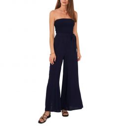 Womens Smocked Strapless Jumpsuit