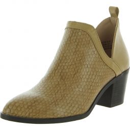 Womens Faux Leather Stacked Ankle Boots