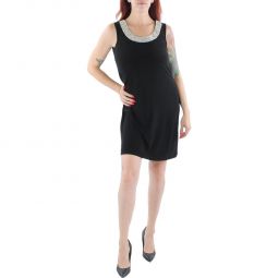 Petites Womens Matte Jersey Embellished Cocktail And Party Dress