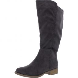 Womens Pull On Stacked Heel Knee-High Boots