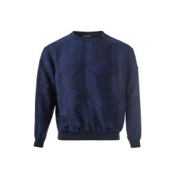 Emporio Armani Elegant Blue Geometric Linen Mens Sweatshirt