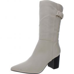 Womens Faux Leather Block Heel Mid-Calf Boots