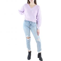 Syd Womens Destroyed Cropped V-Neck Sweater