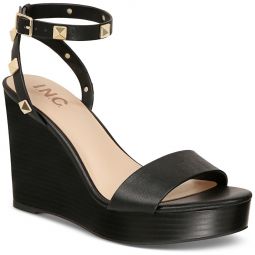 Maverickp Womens Faux Leather Ankle Strap Wedge Sandals