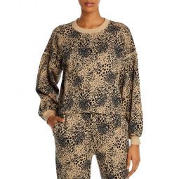 Jeyne Womens Leopard Terry Cloth Crewneck Sweatshirt