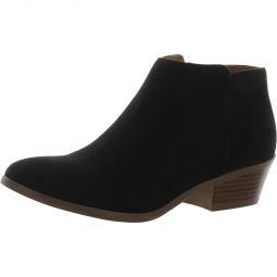 Womens Faux Leather Stacked Heel Ankle Boots