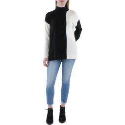 Womens Colorblock Mock Neck Pullover Sweater