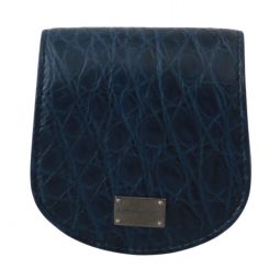 Dolce & Gabbana Elegant Blue Caimano Leather Condom Case Mens Wallet