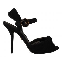 Dolce & Gabbana Black Tulle Ankle Strap Heels with Crystal Womens Buckle