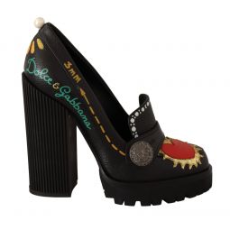 Dolce & Gabbana Black Leather Heart Embellished Pumps Womens Shoes