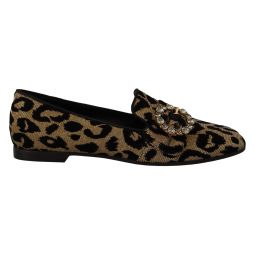 Dolce & Gabbana Elegant Leopard Crystal Gem Womens Loafers