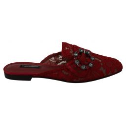 Dolce & Gabbana Radiant Red Slide Flats with Crystal Womens Embellishments