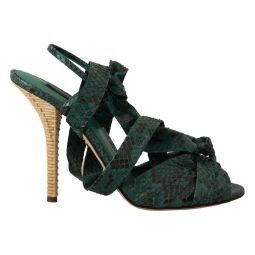 Dolce & Gabbana Elegant Green Python Strappy Womens Heels