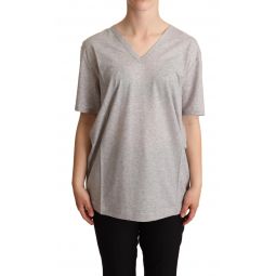 Dolce & Gabbana Gray Solid 100% Cotton V-neck Top Womens T-shirt