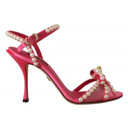 Dolce & Gabbana Elegant Pink Pearl Embellished Heels Womens Sandals