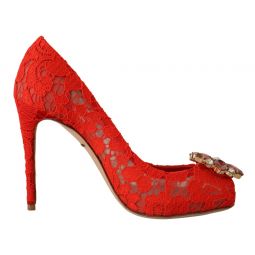 Dolce & Gabbana Red Crystal Taormina Lace Heels Womens Pumps