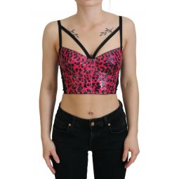 Dolce & Gabbana Pink Leopard Print Cropped Bustier Corset Womens Top
