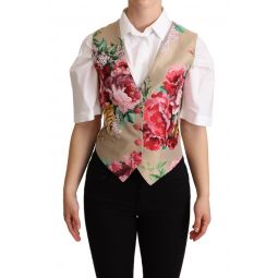 Dolce & Gabbana Beige Jacquard Floral Print Waistcoat Womens Vest
