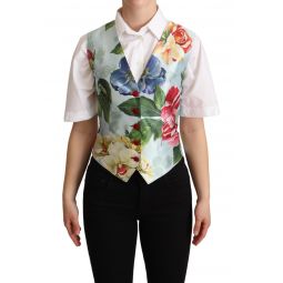 Dolce & Gabbana Mint Green Floral Silk Waistcoat Womens Vest