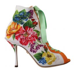 Dolce & Gabbana Floral Open Toe Jersey Womens Heels