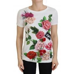 Dolce & Gabbana White Rose DGLogo Printed Short Sleeves Womens Top