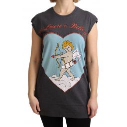 Dolce & Gabbana Gray Cotton L Amore Top Tank Womens T-shirt