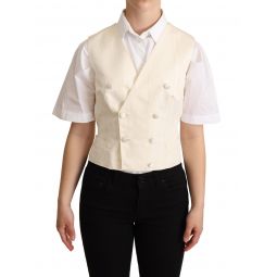 Dolce & Gabbana Beige Silk Sleeveless Waistcoat Womens Vest