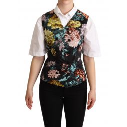 Dolce & Gabbana Black Jacquard Floral Waistcoat Womens Vest
