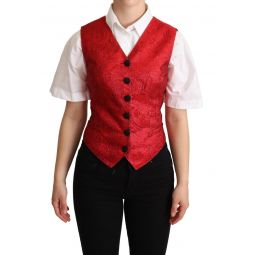 Dolce & Gabbana Red Brocade Leopard Print Waistcoat Womens Vest