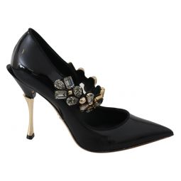 Dolce & Gabbana Elegant Black Leather Crystal Womens Pumps