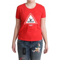 Moschino Red Cotton Swim Graphic Triangle Print Womens T-shirt