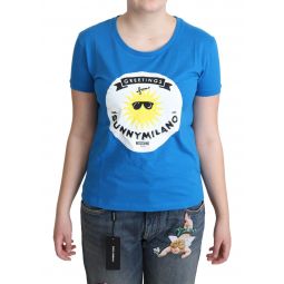 Moschino Blue Cotton Sunny Milano Print Tops Womens T-shirt