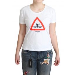 Moschino White Cotton Graphic Triangle Print Womens T-shirt