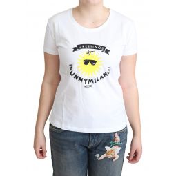 Moschino White Cotton Sunny Milano Print Womens T-shirt