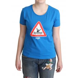 Moschino Blue Cotton Swim Graphic Triangle Womens T-shirt